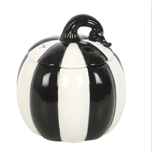 Load image into Gallery viewer, Black &amp; White Striped Pumpkin Oil Burner - OLFACTORY CANDLES