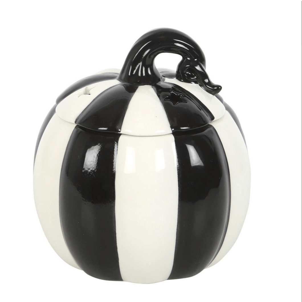 Black & White Striped Pumpkin Oil Burner - OLFACTORY CANDLES