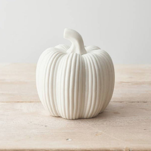 Ceramic Ribbed Pumpkin White, 9.5cm - Olfactory Candles