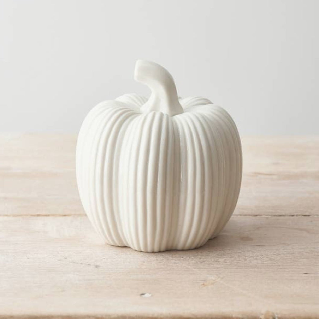 Ceramic Ribbed Pumpkin White, 9.5cm - Olfactory Candles