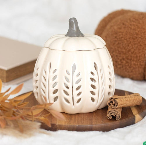 CREAM LEAF CUT OUT PUMPKIN OIL BURNER AND WAX WARMER - OLFACTORY CANDLES