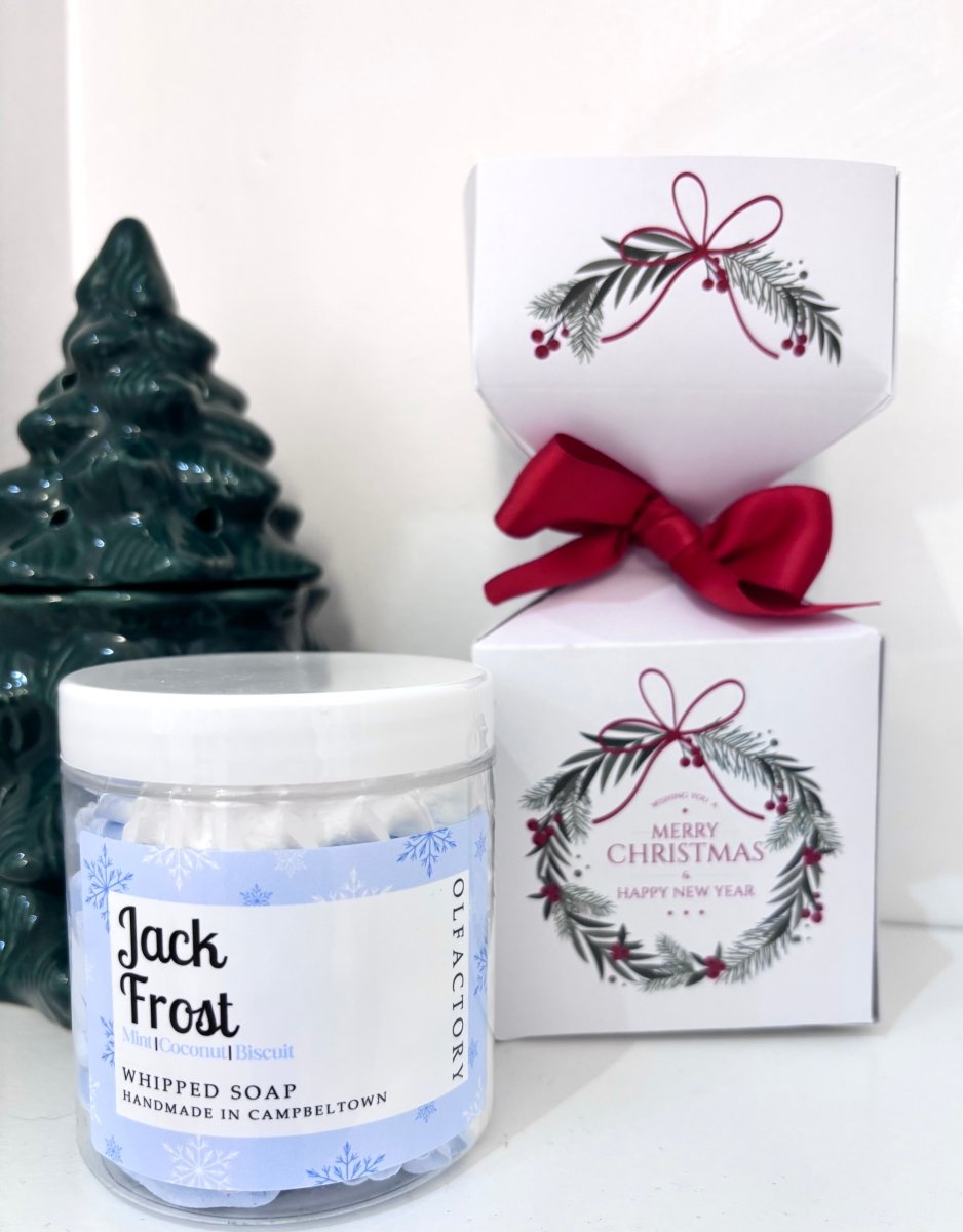 MYSTERY CHRISTMAS HALF CRACKER - WHIPPED SOAP OR SUGAR SCRUB - OLFACTORY CANDLES