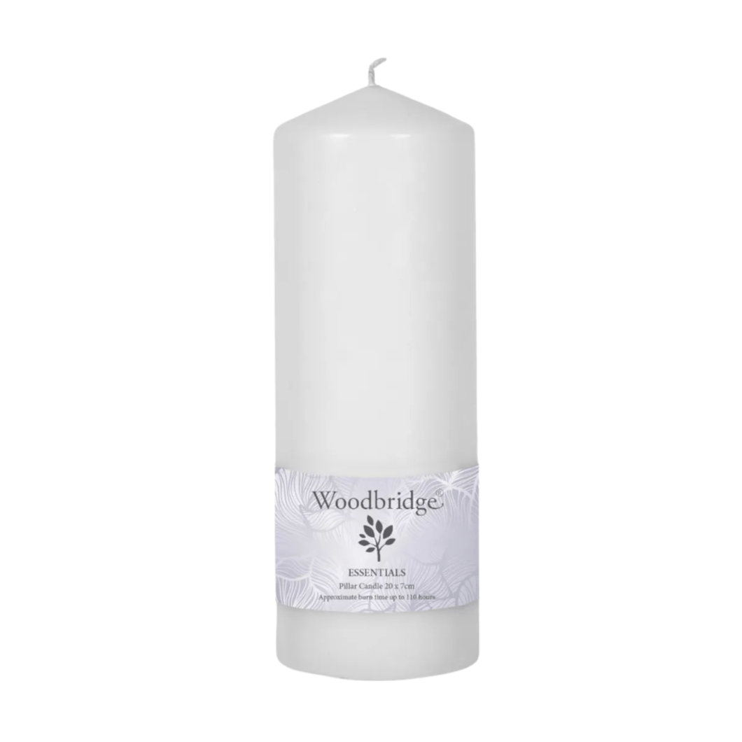 White Unscented Pillar Candle 20x7cm - Olfactory Candles