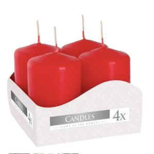 Set of 4 Red Pillar Candles 40 x 60mm - Olfactory Candles